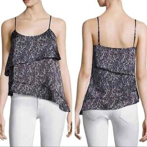 LIKELY M Asymmetric Hem Tiered Tank Top Navy Floral